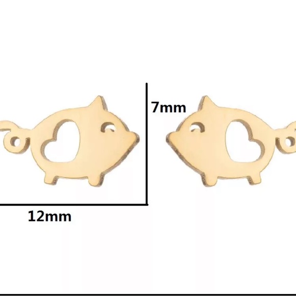 PIGGY STAINLESS STEEL SILVER Stud Earrings with Gift Bag - Picture 3 of 7